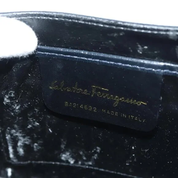 Salvatore Ferragamo Gancini Shoulder Bag Leather Suede Navy Gold Auth - Picture 14 of 16